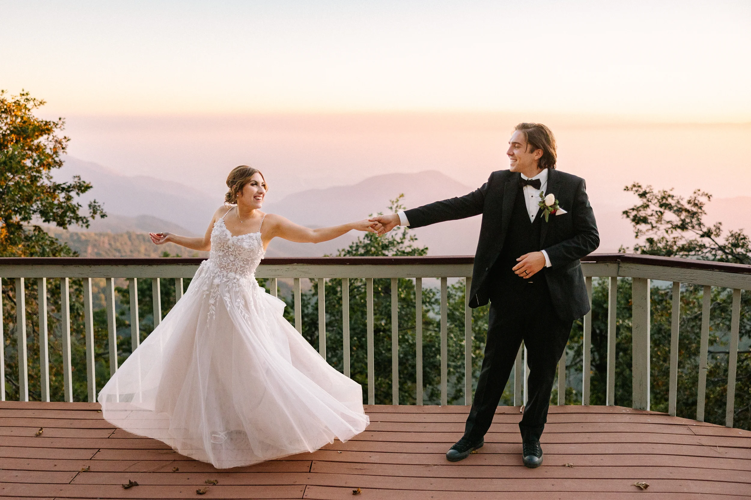 the sky view inn mountain weddings lower deck bride groom couple